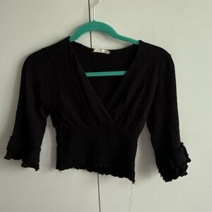Altar'd State Black Wrap Ruffled Blouse